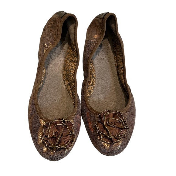 lindsay phillips Shoes - Lindsay Phillips Liz Ballet Flats Brown Metallic Flower Leather